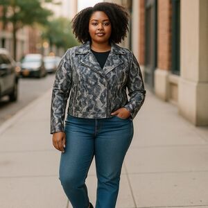 Avantlook M oversized jacket in snakeskin print. Moto zips lightweight Spring